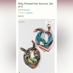 Anthropologie Silky Printed Hair Scarves, Set of 2, Anthro new with tags